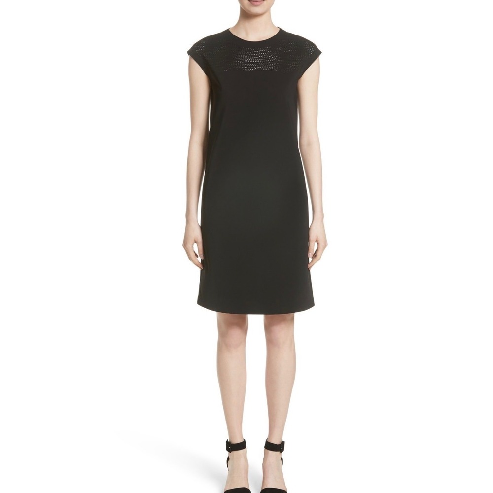 Lafayette‎ 148 New York Black Laser Cut Perforated Sleeveless Shift Dress Petite